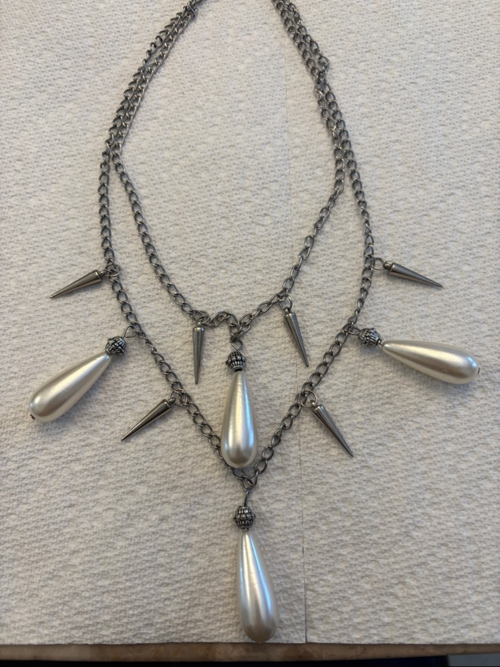 Goth or Punk style Silver-Tone Faux Pearl Teardrop Necklace - Women's Jewelry